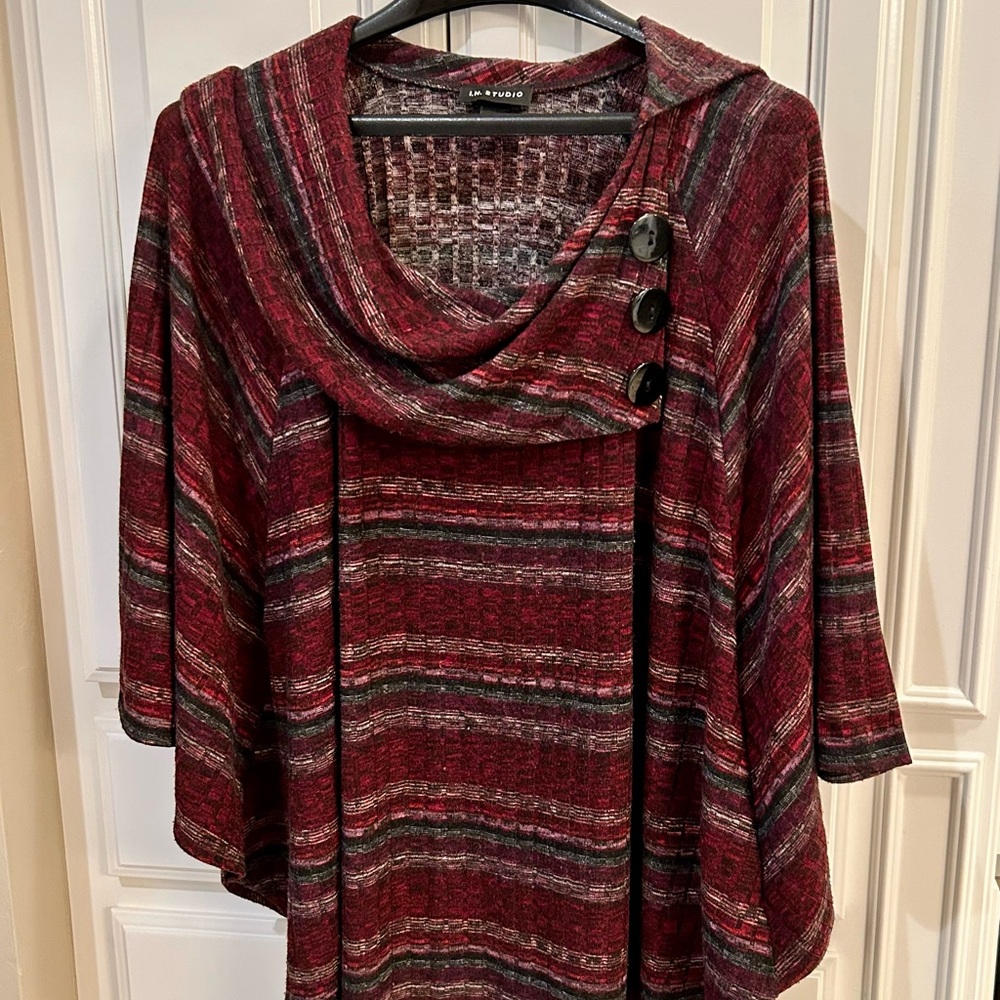 I.N. Studio Striped Cowl Neck Sweater - Rich Burgundy